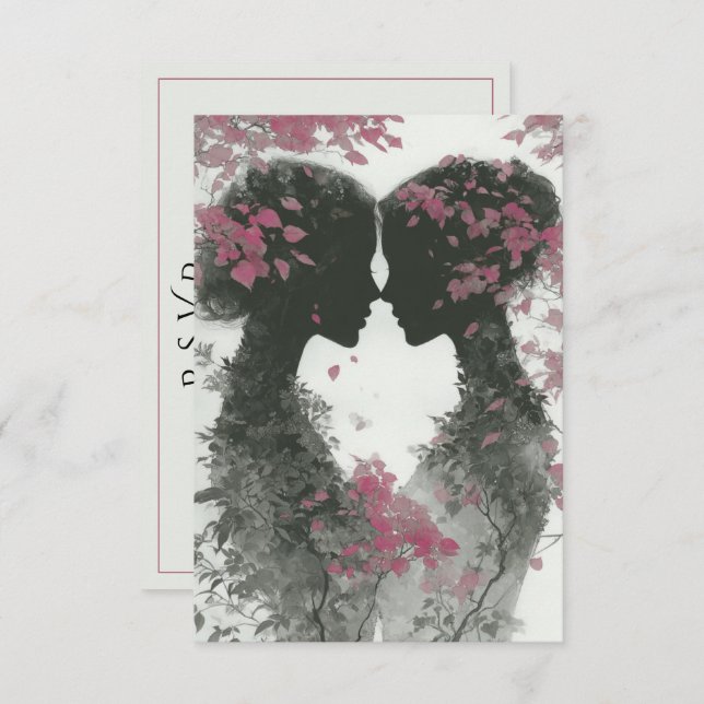 Two Brides Hand Drawn Pencil Illustration   RSVP Card (Front/Back)