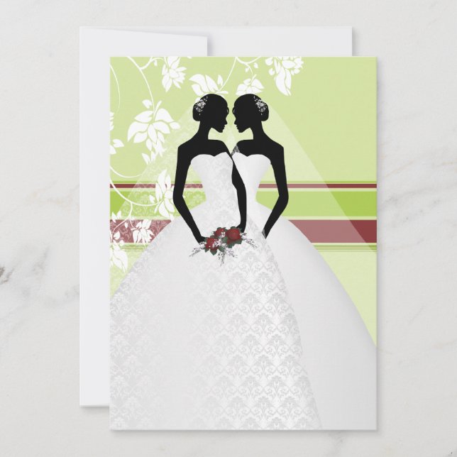 Two Brides In Bridal Gowns Elegant Wedding Invitation (Front)