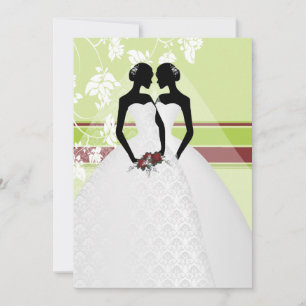 Two Brides In Bridal Gowns Elegant Wedding Invitation