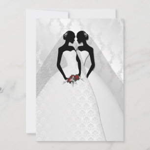 Two Brides In Bridal Gowns Elegant Wedding Invitation