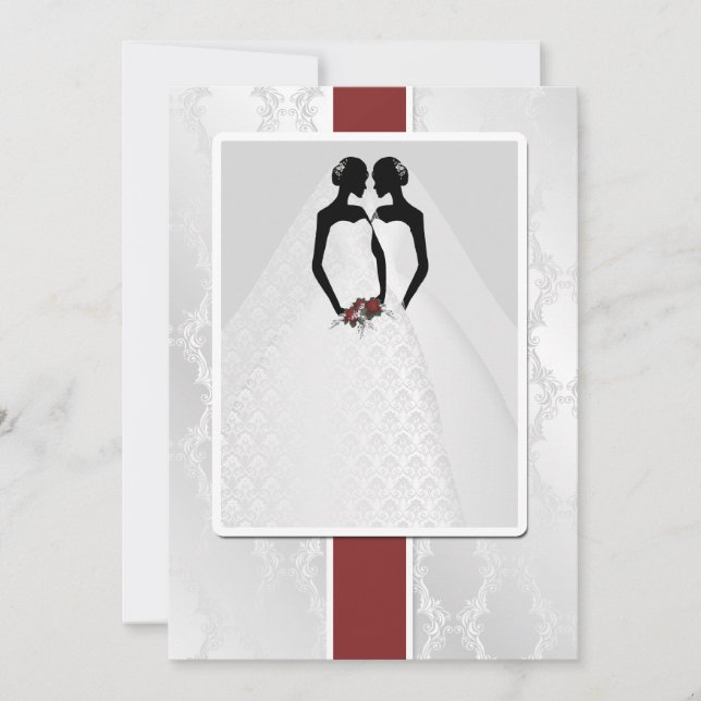 Two Brides In Bridal Gowns Wedding Invitation (Front)