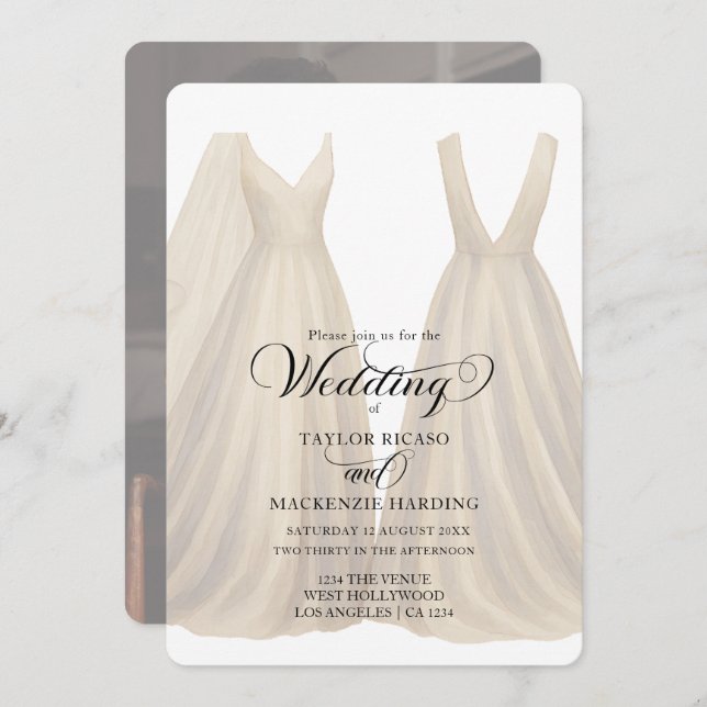 Two brides in Wedding dresses photo  Invitation (Front/Back)