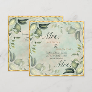 Two Brides Lesbian Watercolor Greenery Wedding Invitation