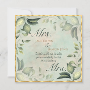 Two Brides Lesbian Watercolor Greenery Wedding Invitation