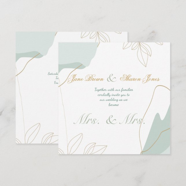Two Brides Lesbian Watercolor Greenery Wedding  Invitation (Front/Back)