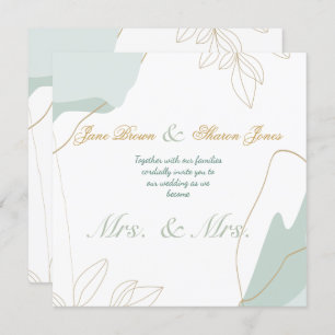 Two Brides Lesbian Watercolor Greenery Wedding Invitation