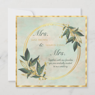 Two Brides Lesbian Watercolor Greenery Wedding Invitation