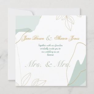 Two Brides Lesbian Watercolor Greenery Wedding Invitation