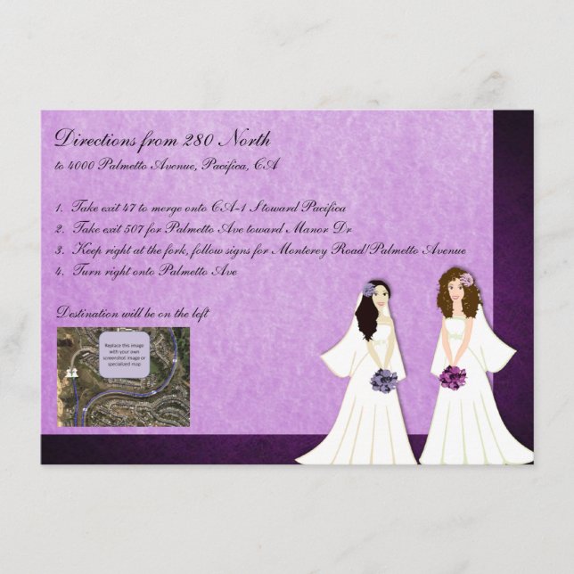 Two Brides Lesbian Wedding Driving Directions Card (Front)