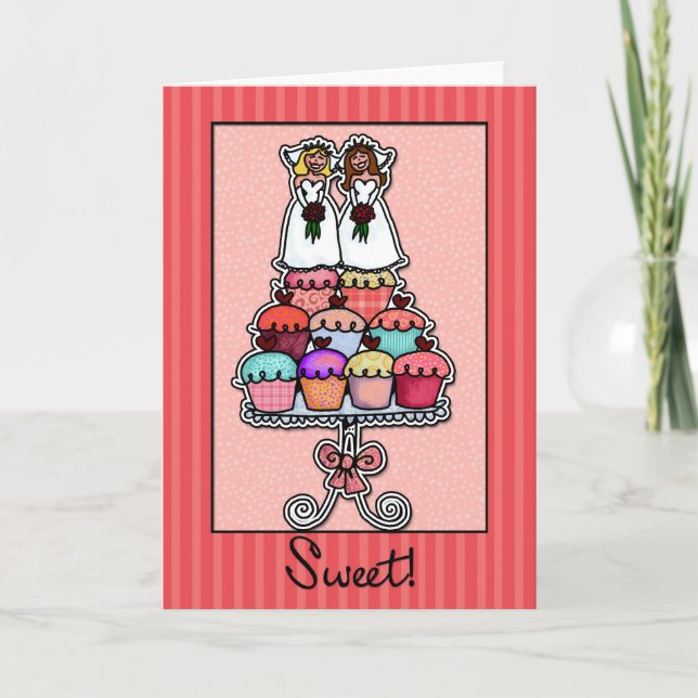 Two Brides on Cupcake Stack Card (Front)
