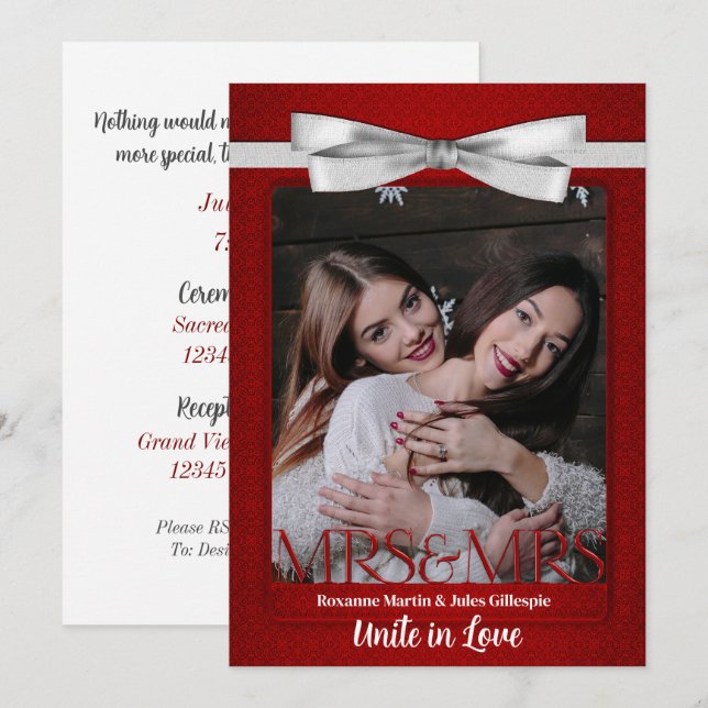 Two Brides Red with White Gowns Wedding Invitation (Front/Back)