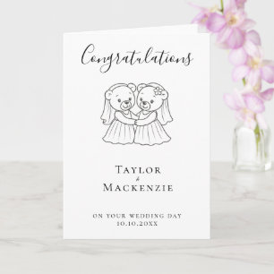 Two Brides Teddy Bears Congratulations Wedding Card