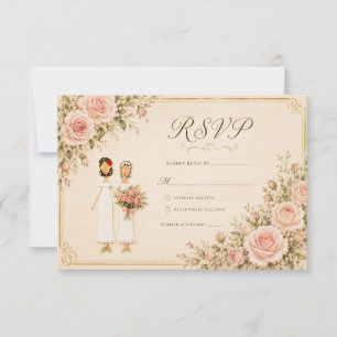 Two Brides Vintage Blush RSVP Card