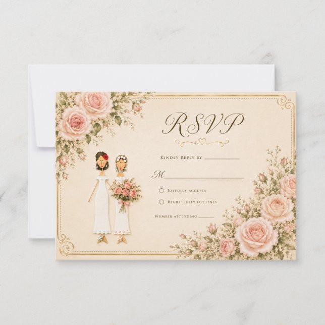 Two Brides Vintage Blush RSVP Card (Front)