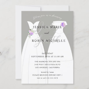 Two Brides Wedding Dress Lesbians Shower Purple Invitation