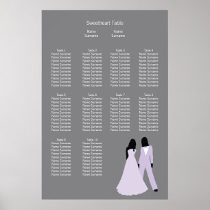 Two Brides Wedding (Lilac and Grey) Seating Plan Poster