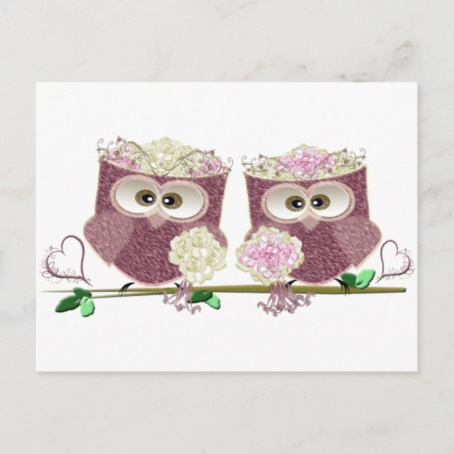Two Brides Wedding Owls Art Gifts Postcard (Front)