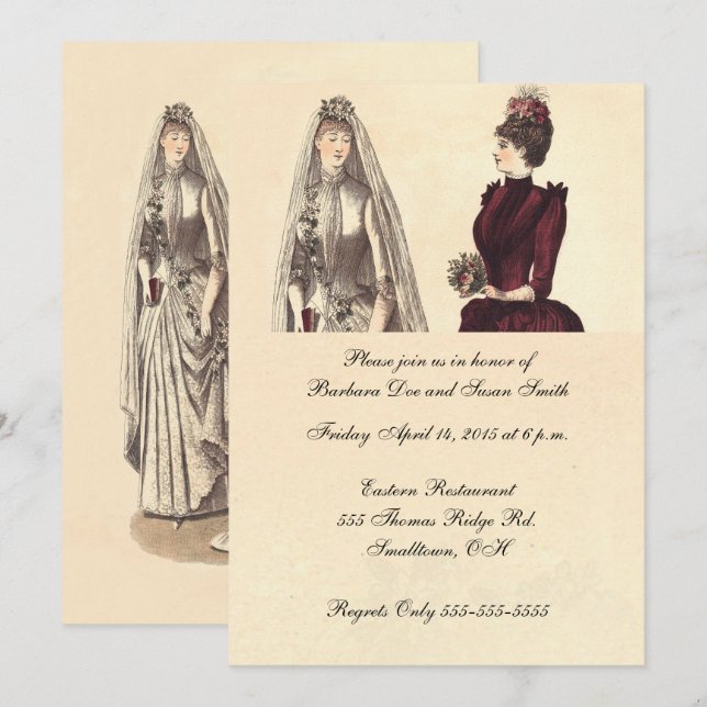 Two Brides Wedding Vintage Invitation (Front/Back)