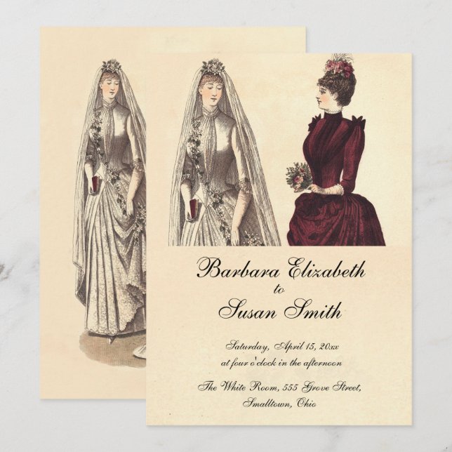 Two Brides Wedding Vintage Invitation (Front/Back)