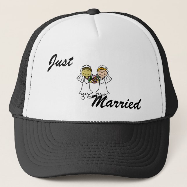 Two Brides with Flowers - Interracial Asian Trucker Hat (Front)