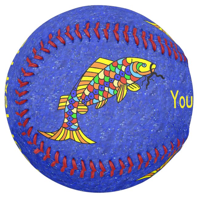 Two Bright Colourful Abstract Fish on Vibrant blue Softball (Front Left)