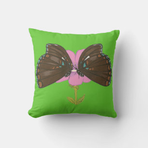 Two Brown Butterflies on Pink Flower Pillows