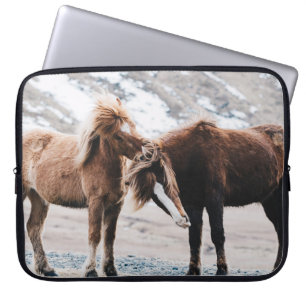 TWO BROWN HORSES ON FIELD LAPTOP SLEEVE