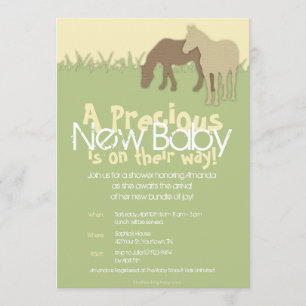 Two Brown Ponies Yellow Baby Shower Invitation