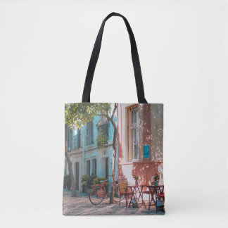 Two brown table outside tote bag