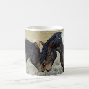 Two Brown Wild Horses Nuzzling Coffee Mug