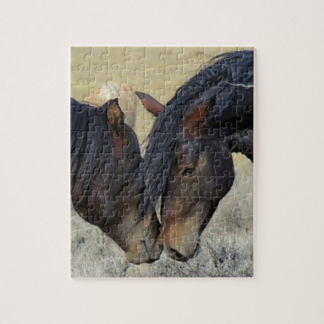 Two Brown Wild Horses Nuzzling Jigsaw Puzzle (Vertical)