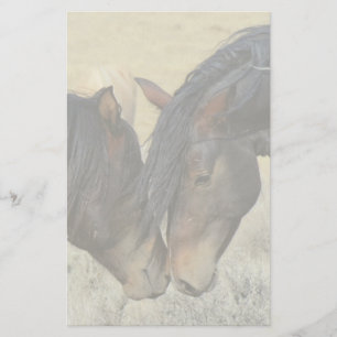 Two Brown Wild Horses Nuzzling Stationery