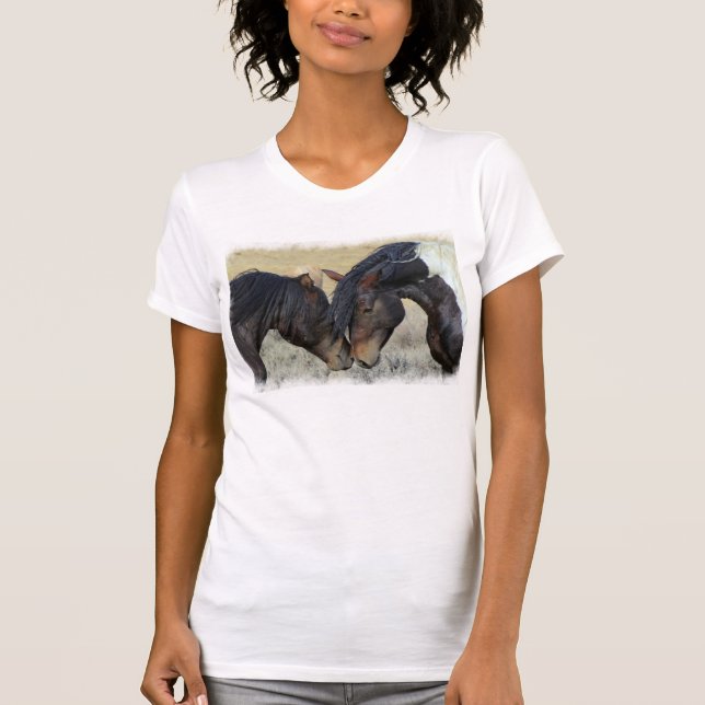 Two Brown Wild Horses Nuzzling T-Shirt (Front)