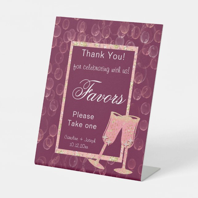 Two Bubbly Champagne Glasses for Favour   Pedestal Pedestal Sign (Front)
