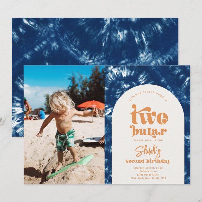 Two-Bular Photo Birthday Invitation | Tie Dye (Front/Back)