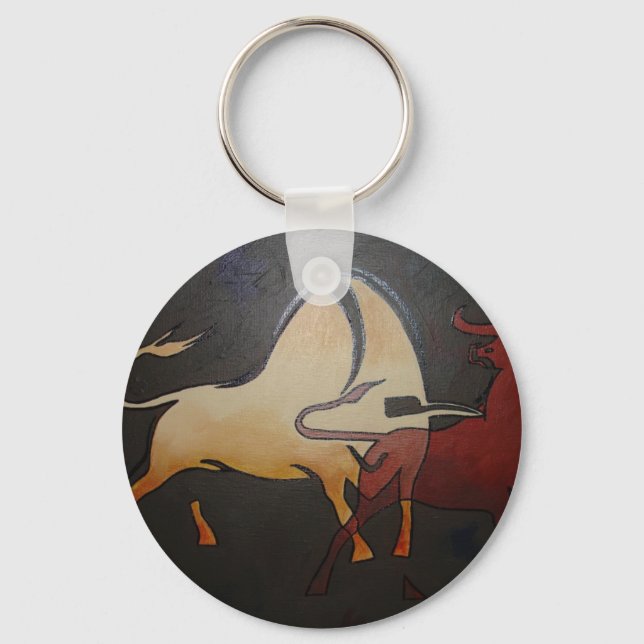 Two Bulls Fighting Key Ring (Front)
