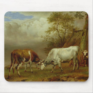 Two Bulls with Locked Horns, 1653 Mouse Mat