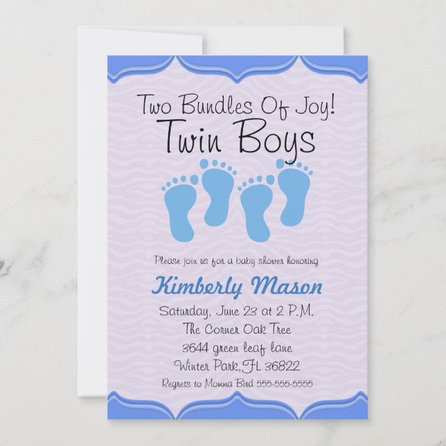 Two Bundles Of Joy Twin Boys Baby Shower Invite (Front)