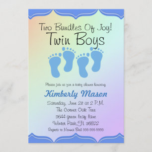 Two Bundles Of Joy Twin Boys Baby Shower Invite