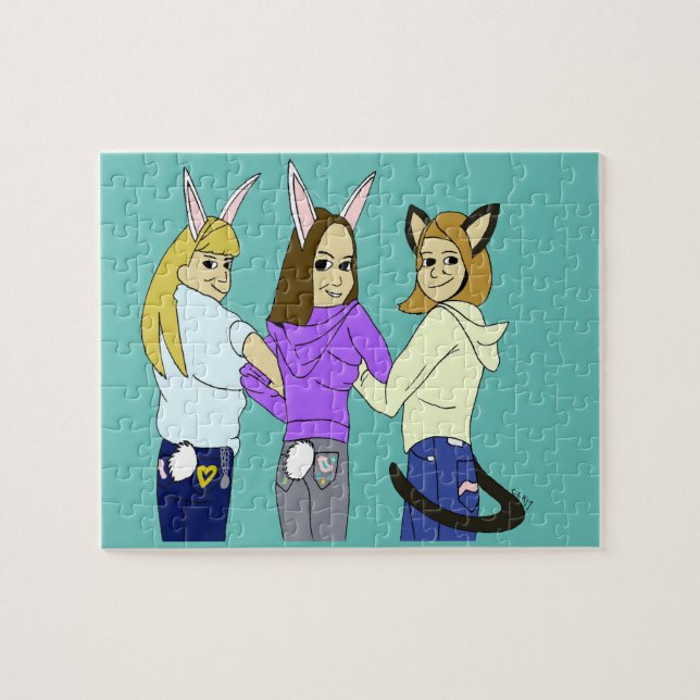 Two bunnies and a kitty jigsaw puzzle (Horizontal)