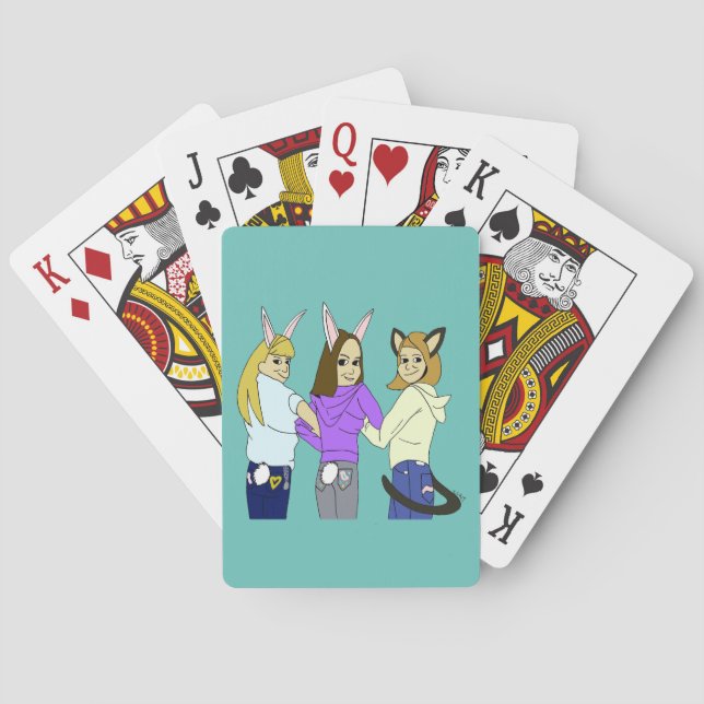 Two bunnies and a kitty playing cards (Back)