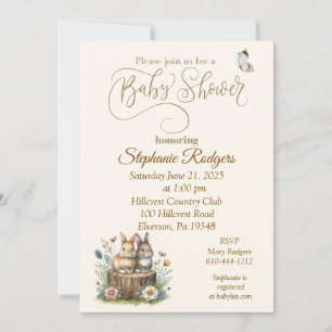 Two Bunnies and Butterflies Baby Shower Invitation