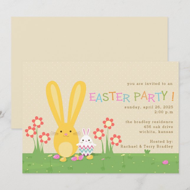 Two Bunnies Easter Party Invitation (Front/Back)
