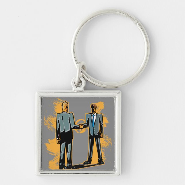 Two businessman shaking hands key ring (Front)