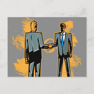 Two businessman shaking hands postcard