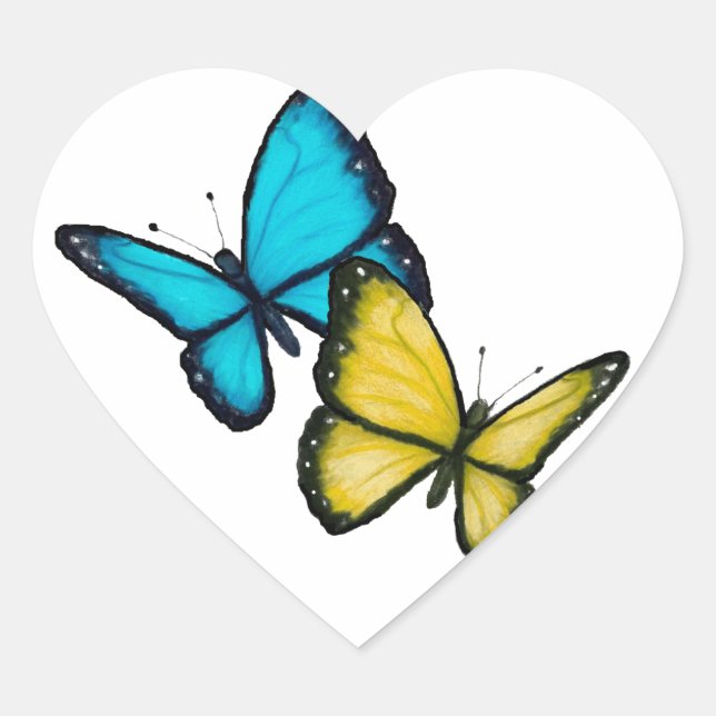 Two Butterflies: Colour Pencil Drawing, Realism Ar Heart Sticker (Front)