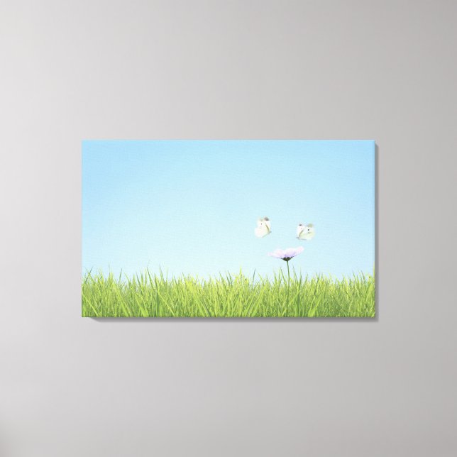Two butterflies hovering over flower canvas print (Front)