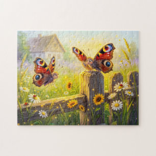 Two Butterflies on Garden Fence in Summer Jigsaw Puzzle