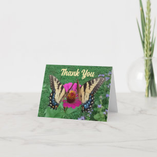 Two Butterflies Sharing Pink Zinnia Thank You Card