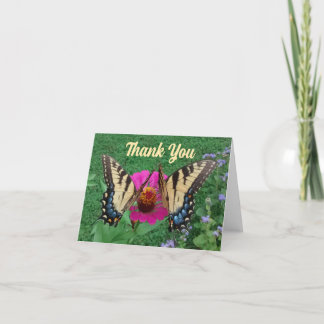 Two Butterflies Sharing Pink Zinnia Thank You Card